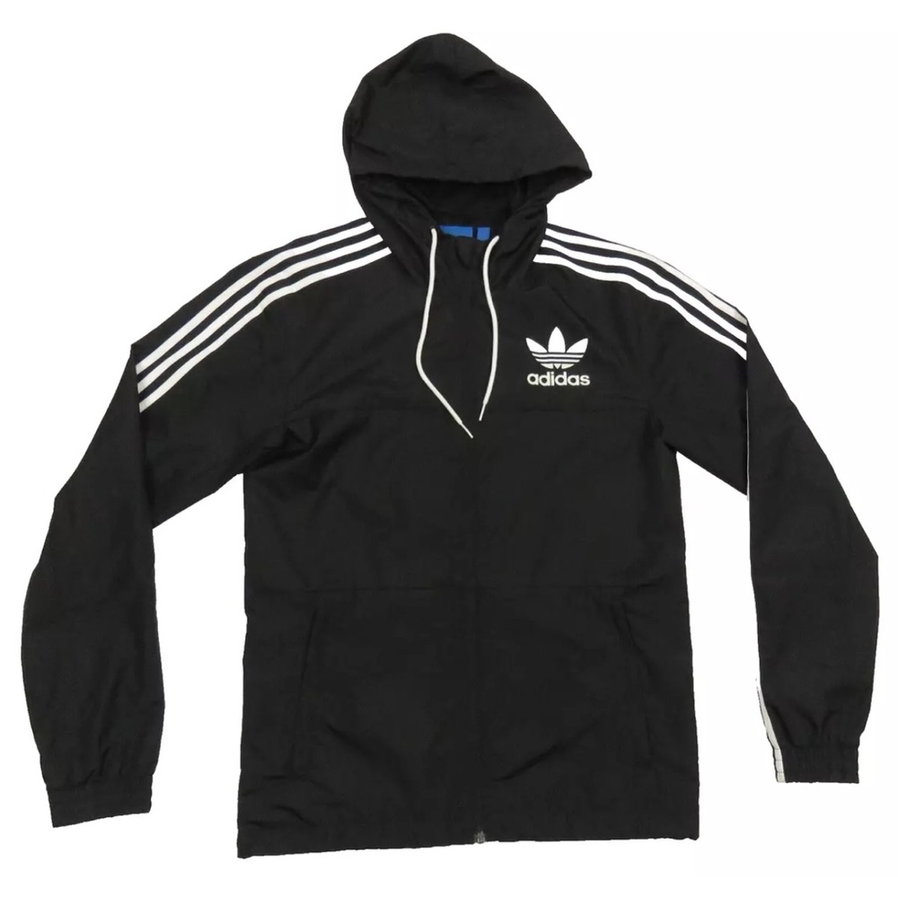 Adidas Trefoil Firebird 3 Stripes Black Mens Hooded Full Zip Track Jacket S